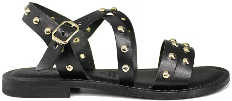 SANDALO DONNA BORCHIATO PELLE NERA