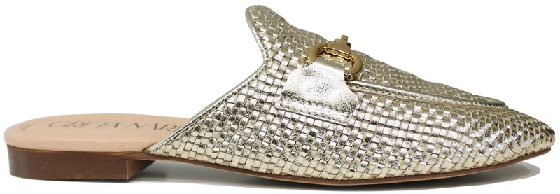 SABOT DONNA MORSETTO PELLE INTRECCIATA PLATINO