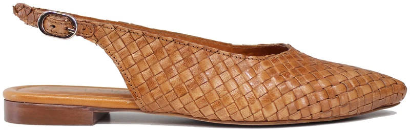 SLINGBACK DONNA BASSA PELLE INTRECCIATA CUOIO