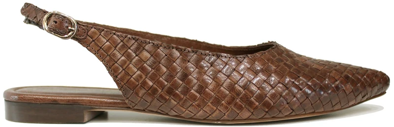 SLINGBACK DONNA BASSA PELLE INTRECCIATA MARRONE