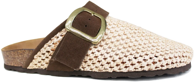SABOT DONNA RAFIA BEIGE CAMOSCIO MARRONE