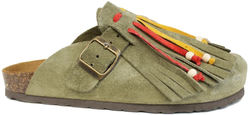 SABOT DONNA FRANGE CAMOSCIO VERDE SALVIA