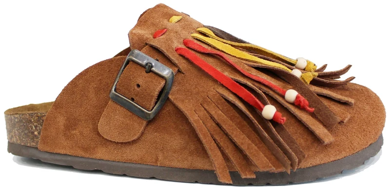 SABOT DONNA FRANGE CAMOSCIO CUOIO BRUCIATO
