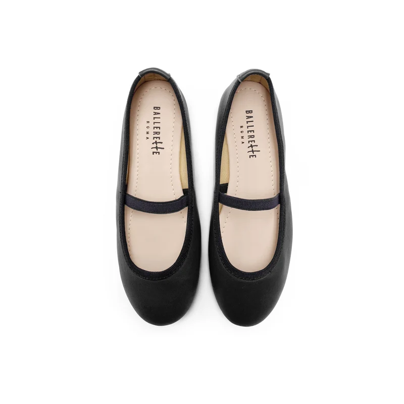 Ballerine bambina nere in pelle con elastico