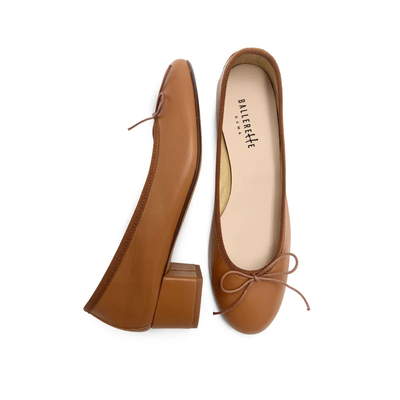 Ballerine in pelle cuoio con tacco alto