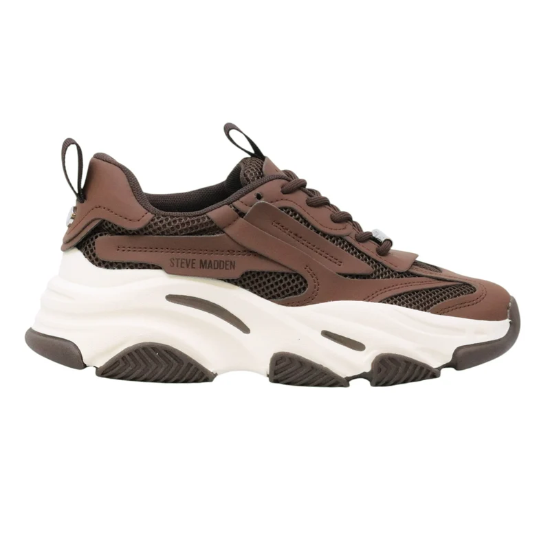 Steve Madden Possession Ground Coffee sneaker donna in tessuto e similpelle marrone platform