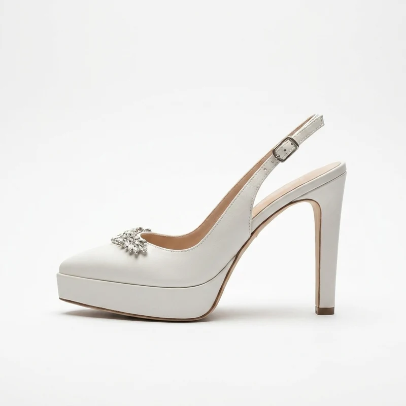 Scarpe da sposa slingback in vera pelle con cristalli e plateau tacco a spillo 11 cm