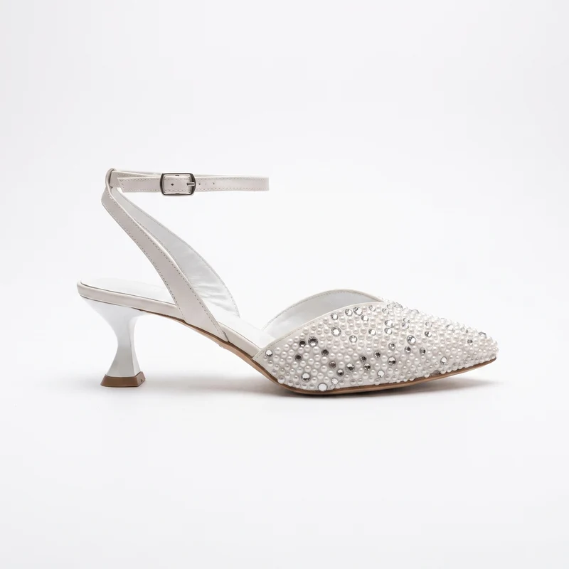Scarpe da sposa slingback con perle e strass tacco clessidra 5,5 cm
