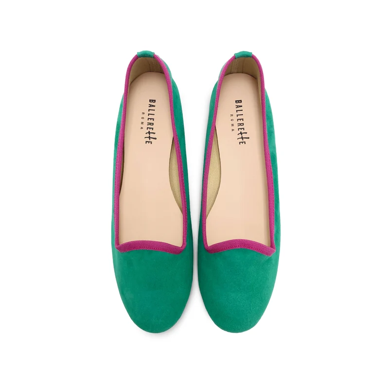 Slippers donna in camoscio verdi smeraldo e dettagli fucsia