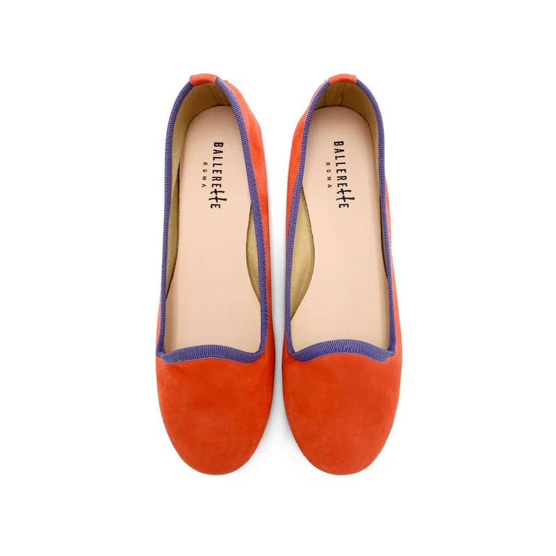 Slippers donna in camoscio arancione e dettagli viola