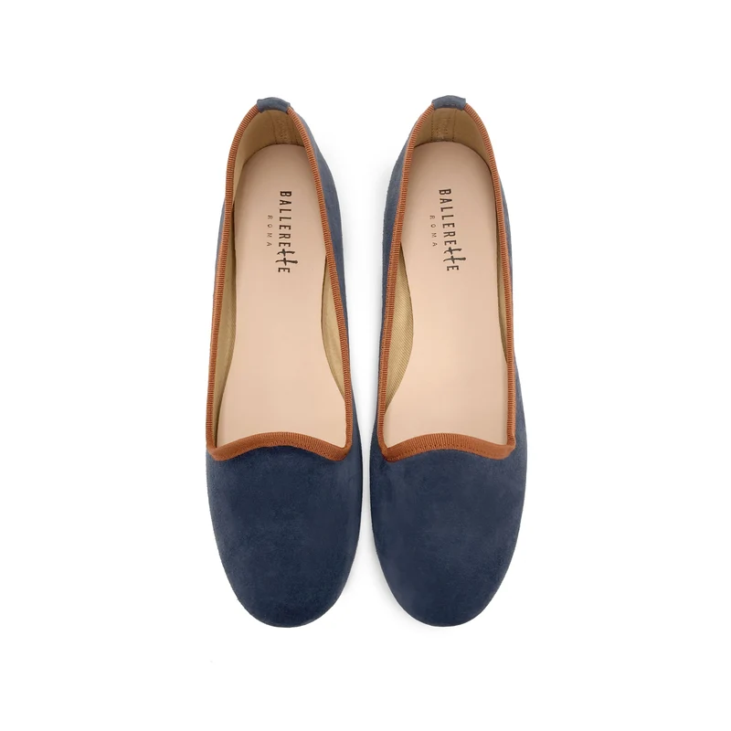 Slippers donna in camoscio blu petrolio e dettagli coccio