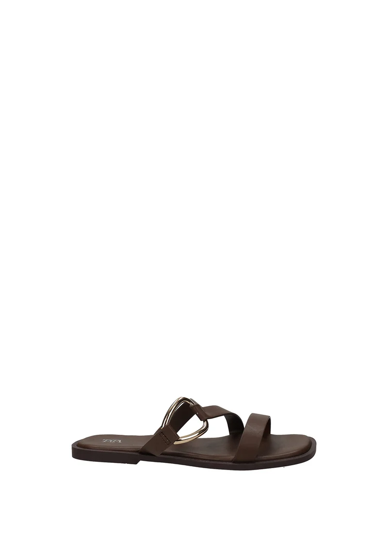 Sandali Donna PU Suola Gomma Brown / White