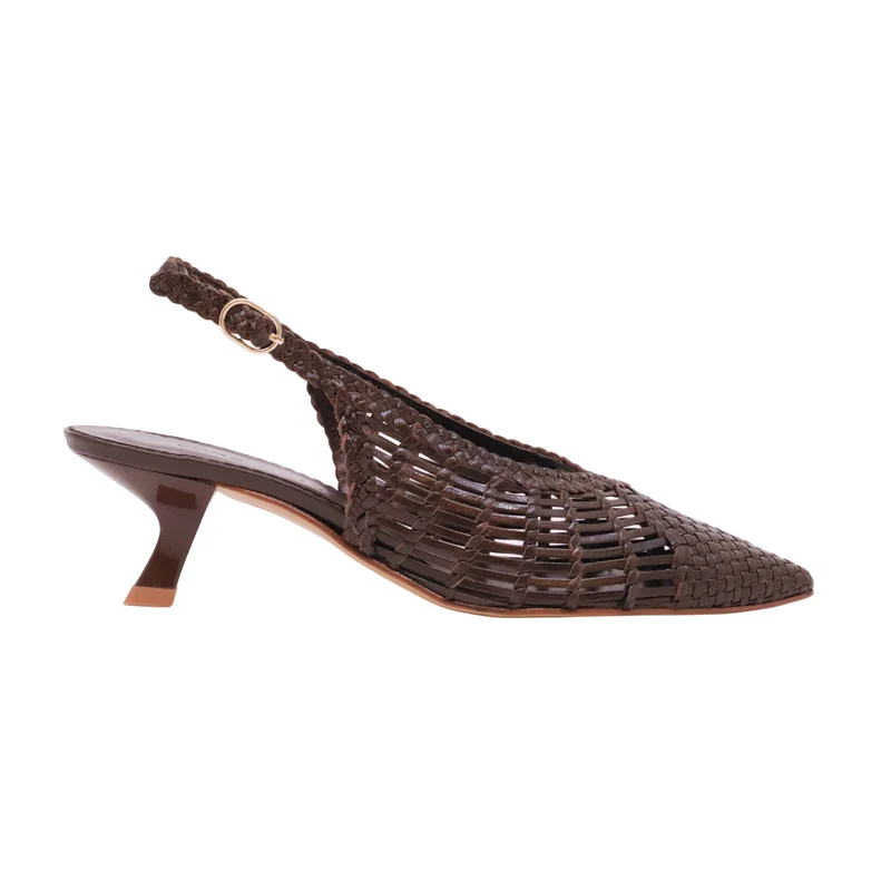 Pons Quintana Carol 11953-79 slingback donna in pelle intrecciata marrone Smoke