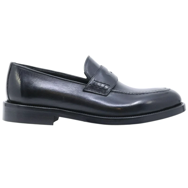 Crispiniano 3510 Crust Nero F. Cuoio Clipper mocassino uomo in pelle nera Made in Italy
