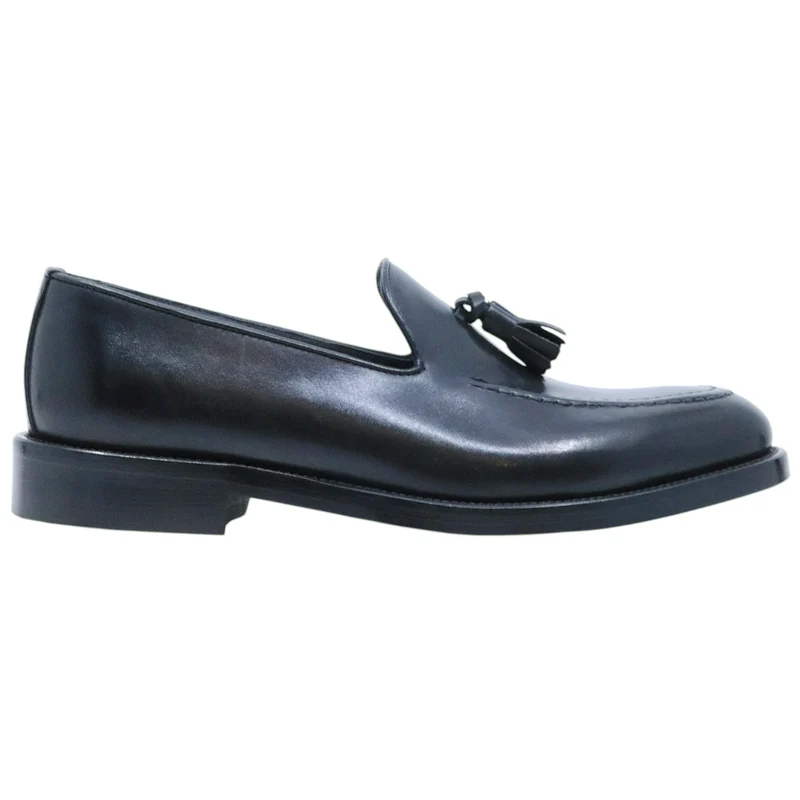 Crispiniano 3509 Crust Nero F. Cuoio Clipper mocassino uomo in pelle nera Made in Italy