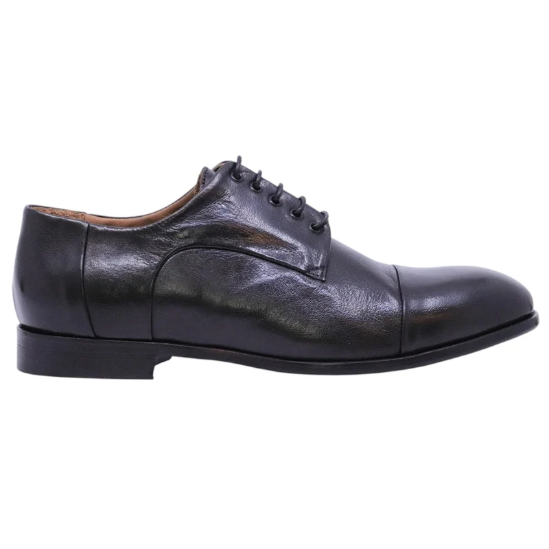 Crispiniano 124-1 Bufalo Nero F Cuoio Clipper derby uomo in pelle nera Made in Italy