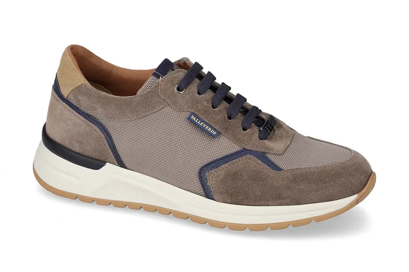 Valleverde Uomo Tortora Sneaker in Tessuto e Camoscio con Sottopiede in Pelle