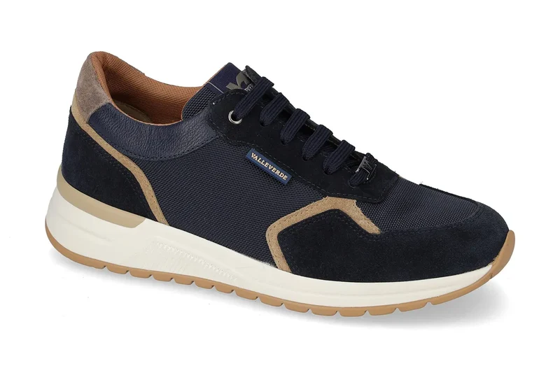 Valleverde Uomo Blu Sneaker in Tessuto e Camoscio con Sottopiede in Pelle