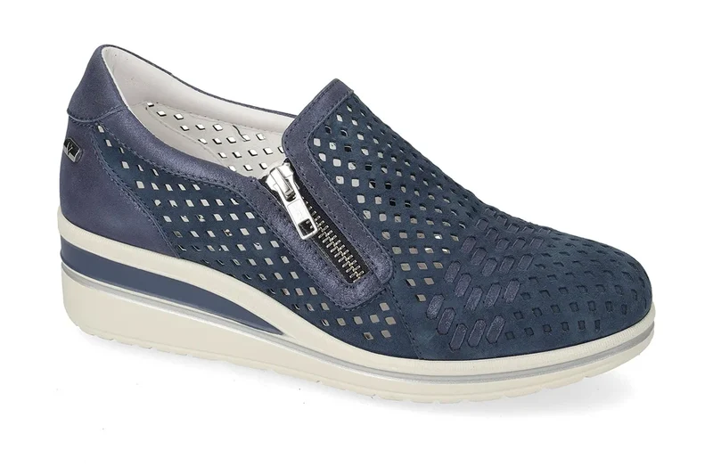 Valleverde Donna Suede Blu Slip On in Camoscio e Pelle con Zeppa
