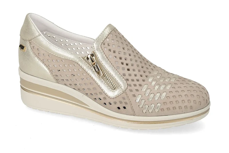 Valleverde Donna Suede Ecru Slip On in Camoscio e Pelle con Zeppa