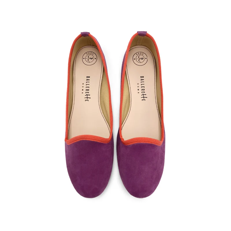 Slippers donna in camoscio fragola e dettagli arancio