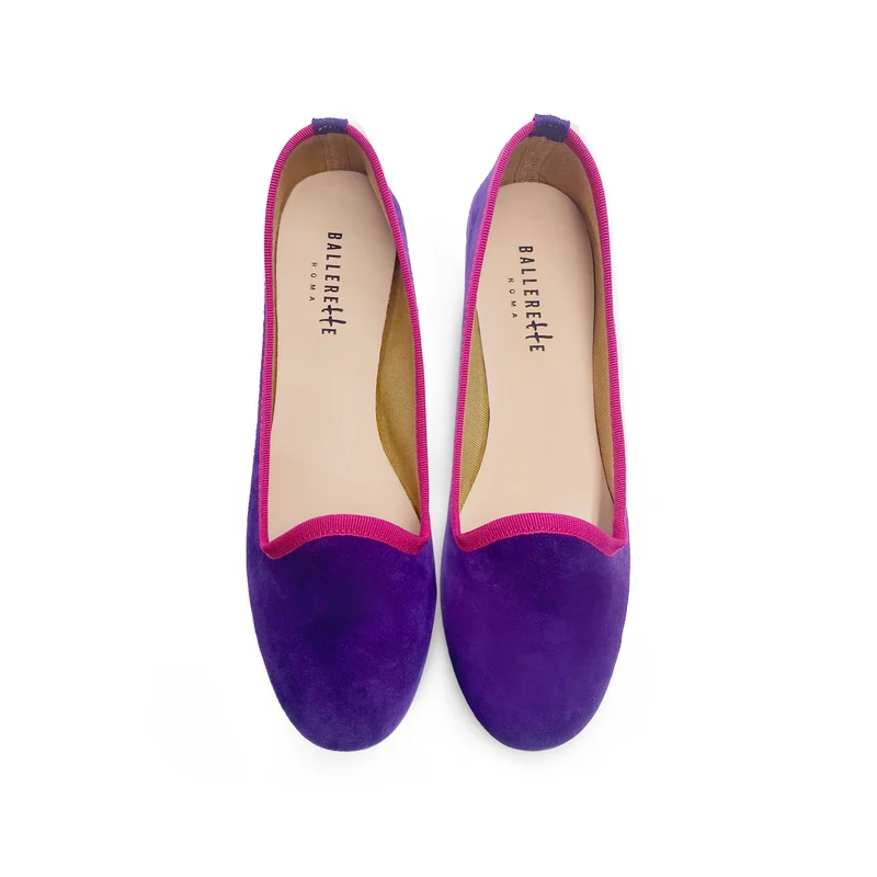 Slippers donna in camoscio viola e dettagli fucsia