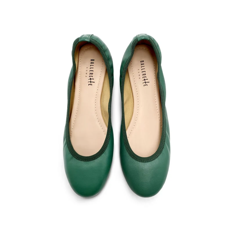 Ballerina con elastico in pelle verde
