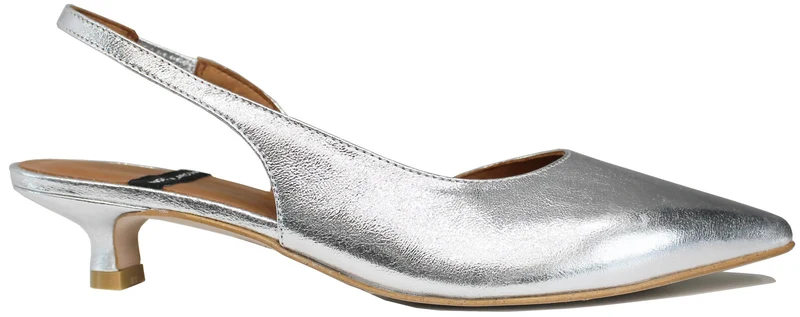 SLINGBACK DONNA APERTA CON TACCO PELLE ARGENTO