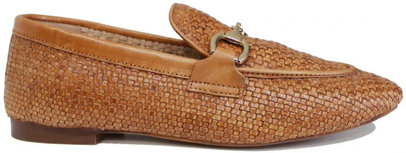 MOCASSINO DONNA INTRECCIATO PELLE CUOIO