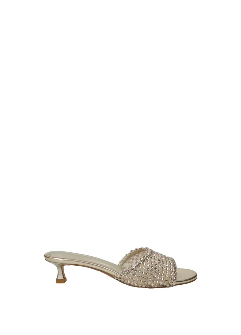 Sandali donna in tessuto con tacco basso