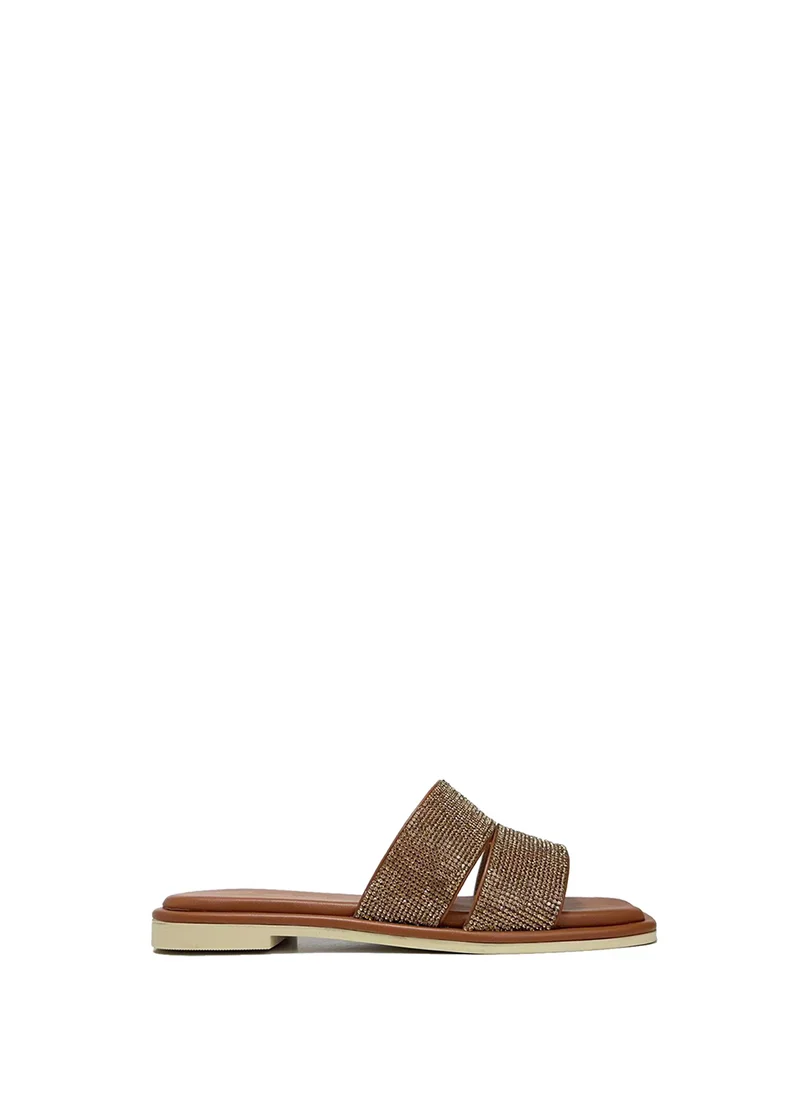 Sandali donna camel in PU con suola in gomma