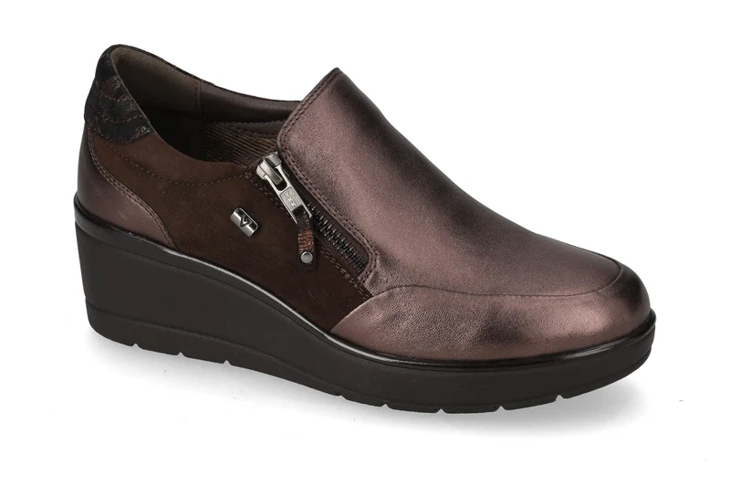 Valleverde Sneaker Donna in Pelle Bronzo con Zip, Elastico e Zeppa