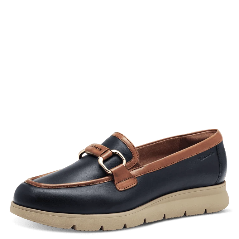 Tamaris mocassino pelle blu e marrone