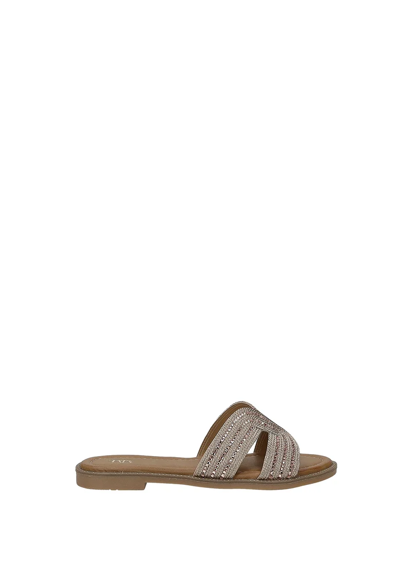 Sandali donna rose/gold in tessuto con suola in gomma