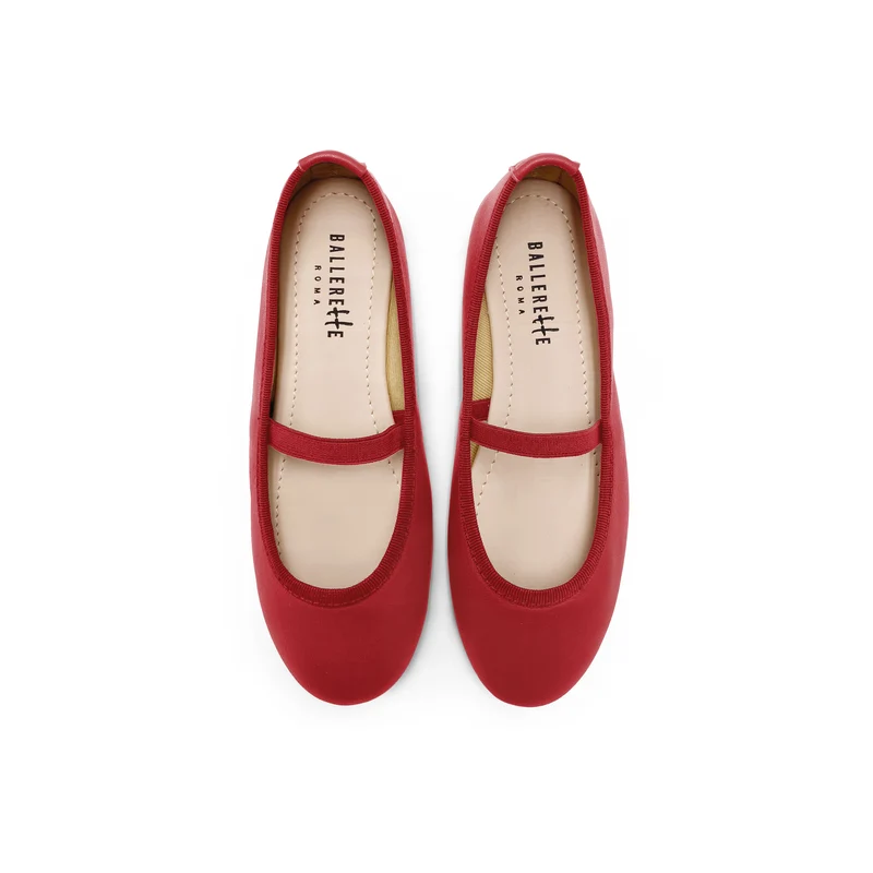 Ballerine bambina rosse in pelle con elastico