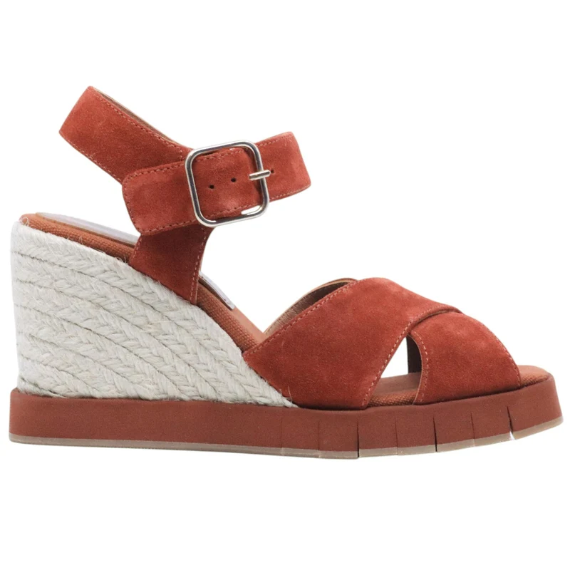 Sandalo zeppa Palomitas Laurel in camoscio rosso torracotta