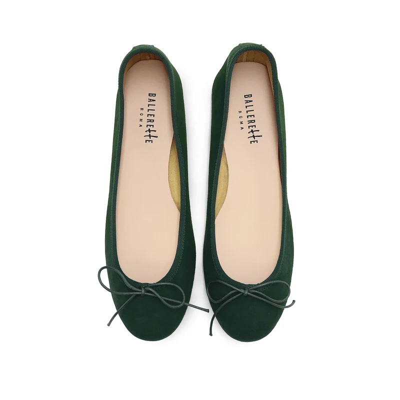 Ballerine in camoscio verdi bottiglia