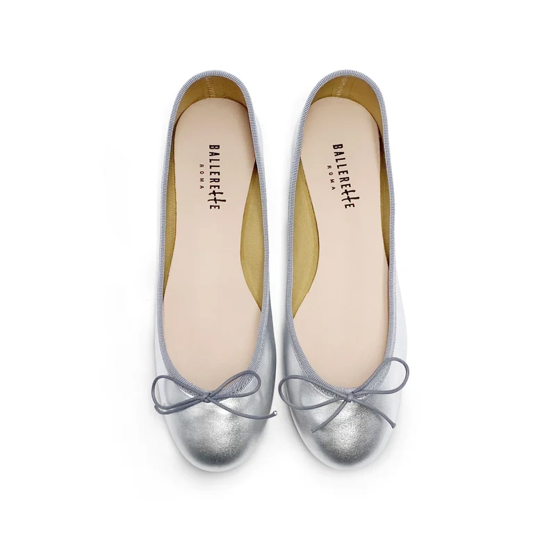 Ballerine argento in pelle laminata