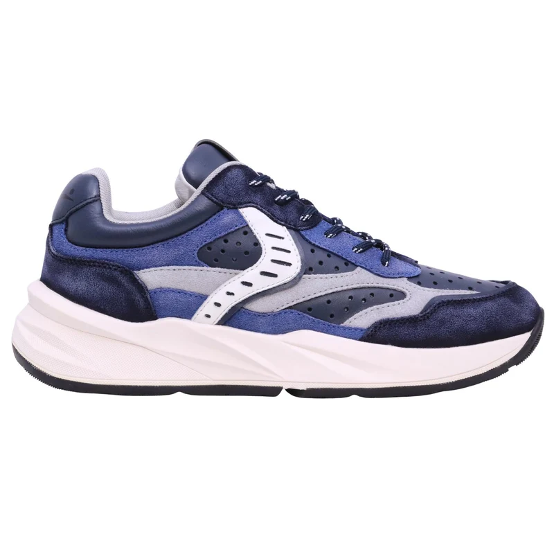 Voile Blanche Club22 Perfy Washed Blu Silky Grey sneaker uomo in pelle forata e camoscio