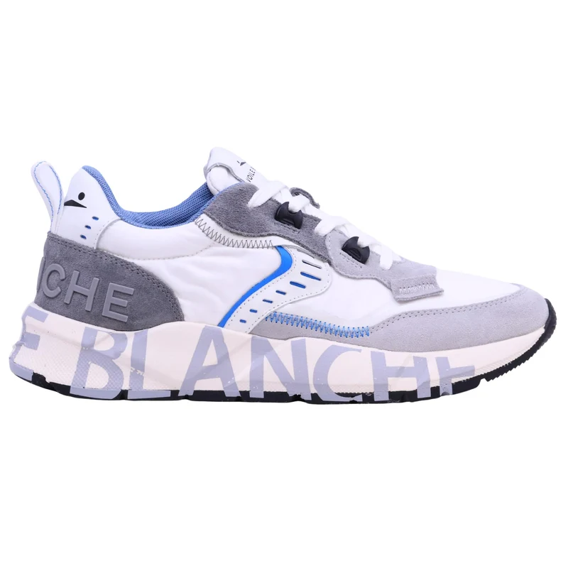 Voile Blanche Club01 sneaker uomo in suede grigio e nylon bianco con dettagli azzurri