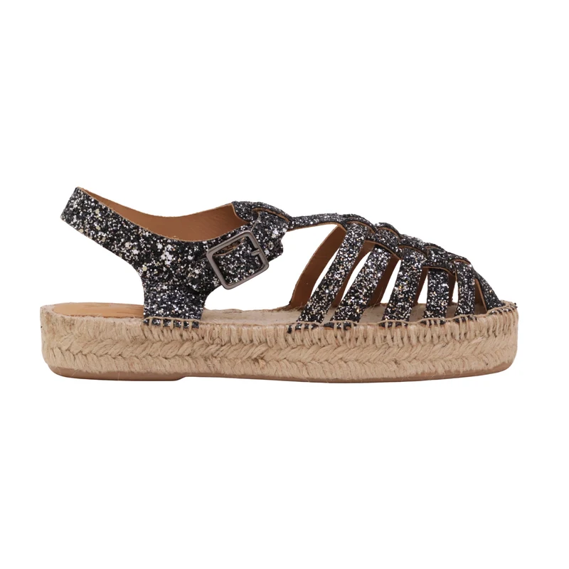 Lagoa Julia sandalo donna in glitter piombo con suola in corda Made in Spain