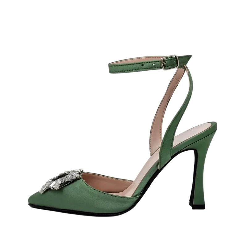Copia del Scarpe col tacco in raso verde con accessorio in punta