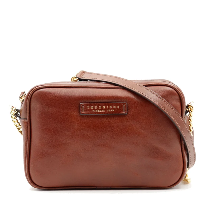Borsa Donna a Tracolla con Catena THE BRIDGE linea Elettra in Pelle Marrone