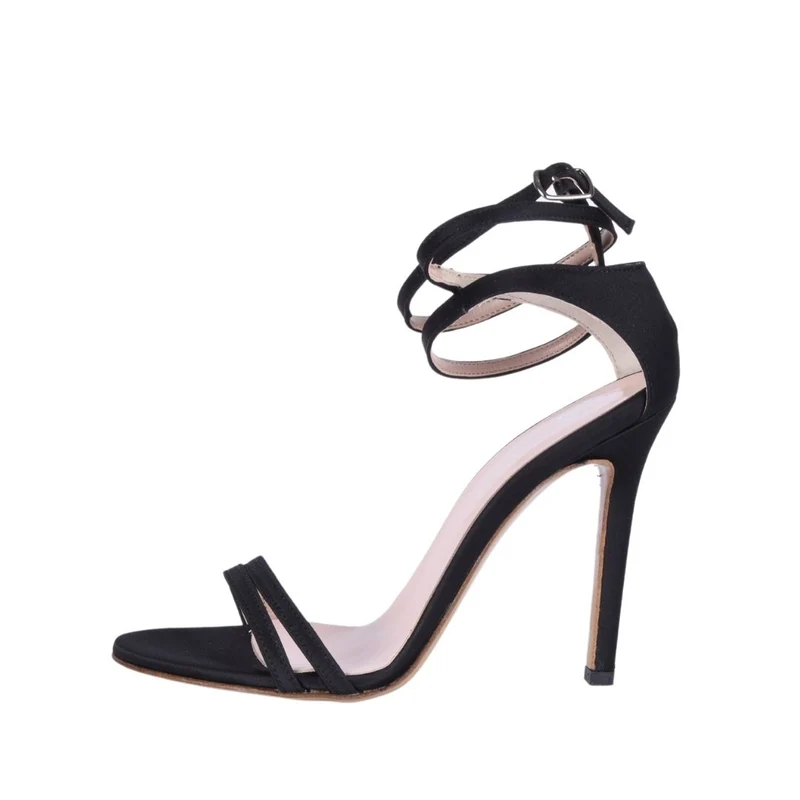 Sandali donna raso nero con tacco alto