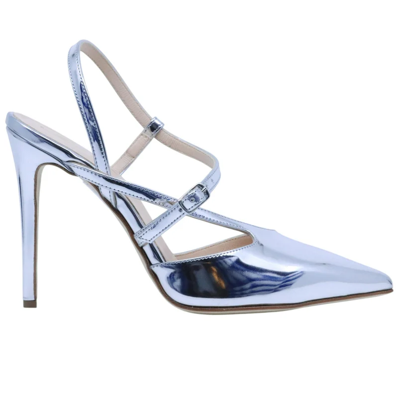 Slingback donna Anna F 1318 in pelle specchiata argento