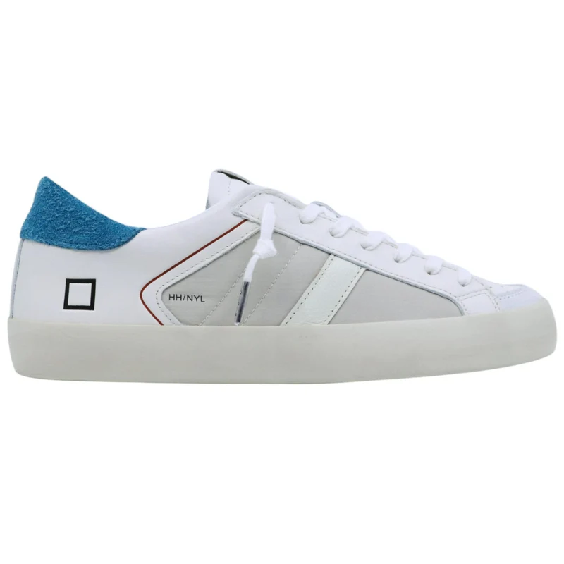 DATE Hill Low Half Nylon White Petrol HF NY HP sneaker uomo in pelle bianca