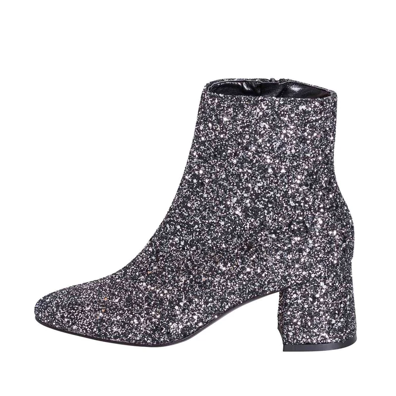 Lola Stivaletti con tacco basso in glitter nero