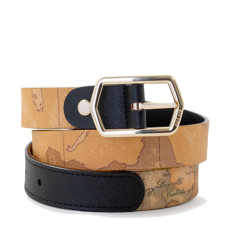 Cintura Reversibile Donna 1A Classe Alviero Martini linea Windy City Nero e Geo Classic A460