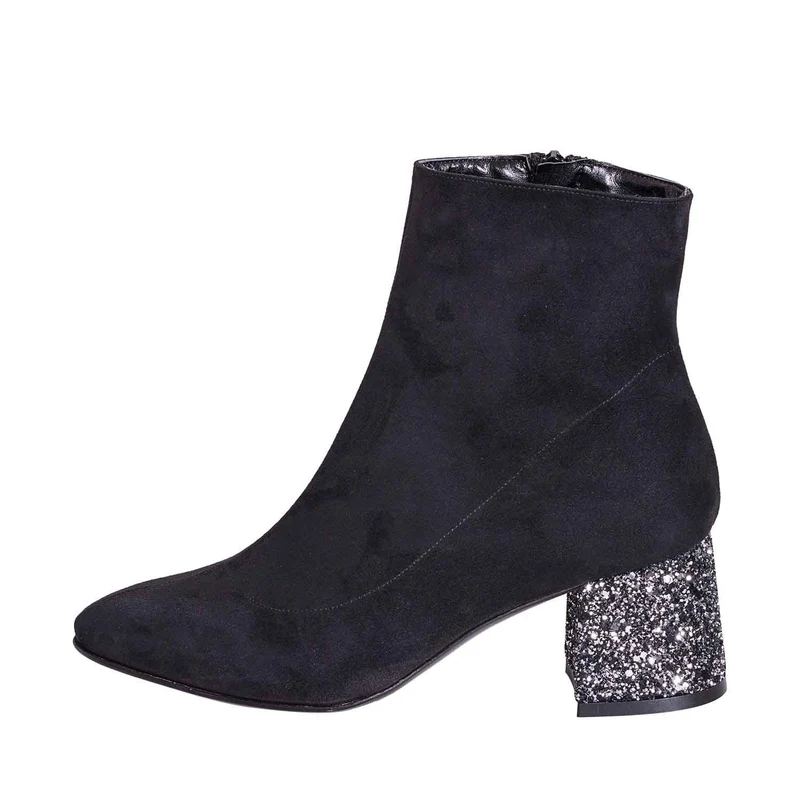 Stivaletti con tacco basso camoscio nero