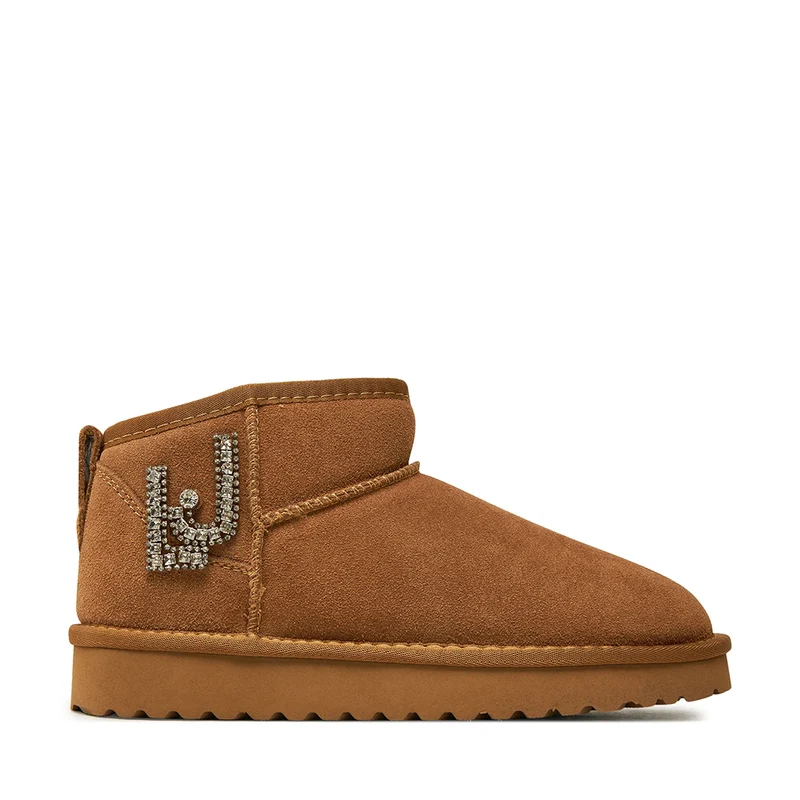 Scarpe Donna LIU JO Jil 01 Stivaletti Mini Imbottiti in Suede color Cognac con Maxi Logo